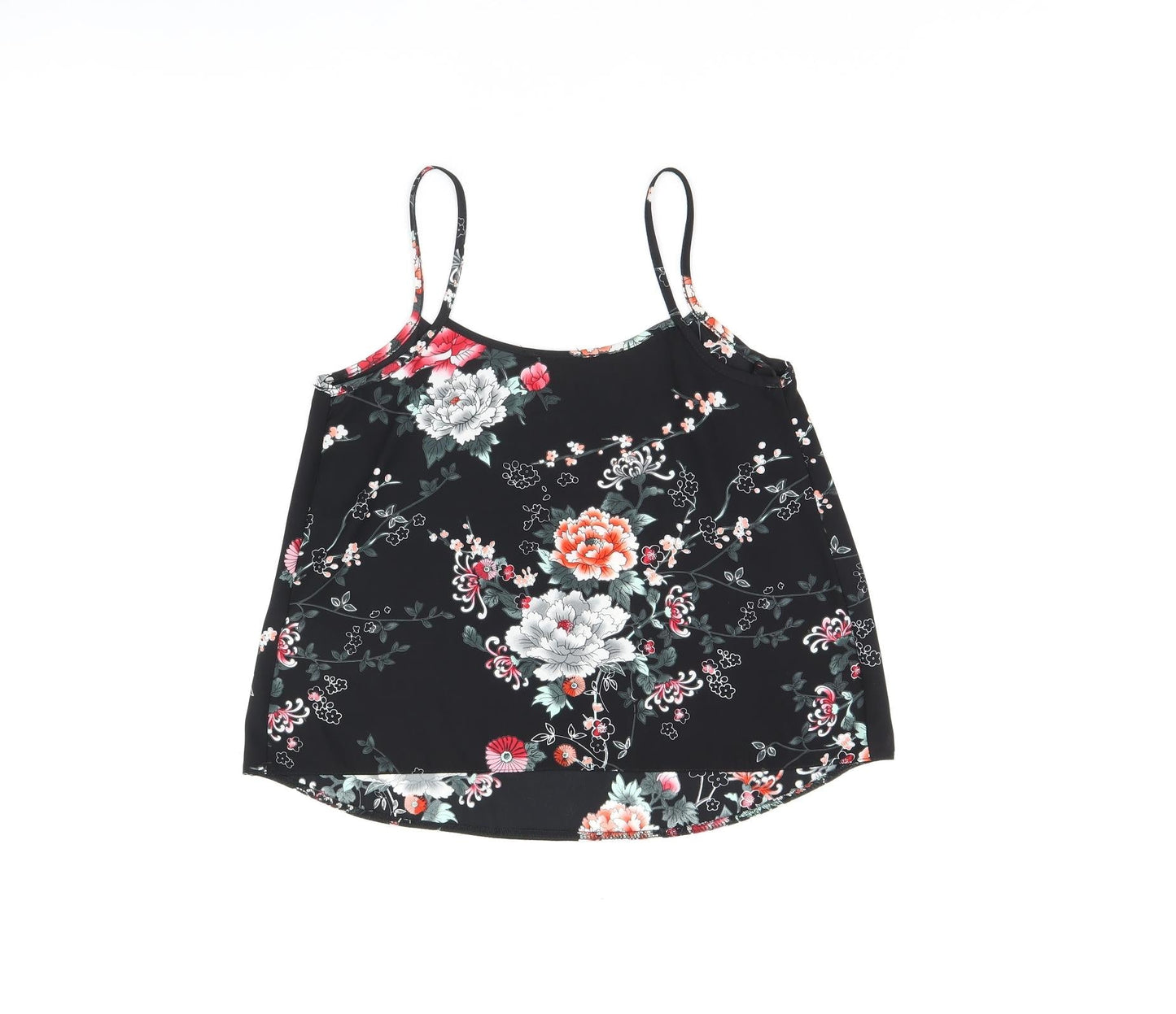 New Look Womens Black Floral Polyester Camisole T-Shirt Size 8 Scoop Neck
