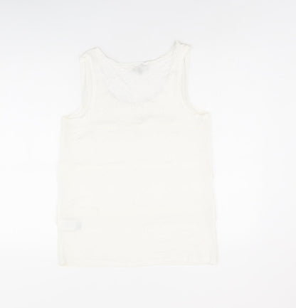 Warehouse Womens White Polyester Basic Tank Size 10 Scoop Neck