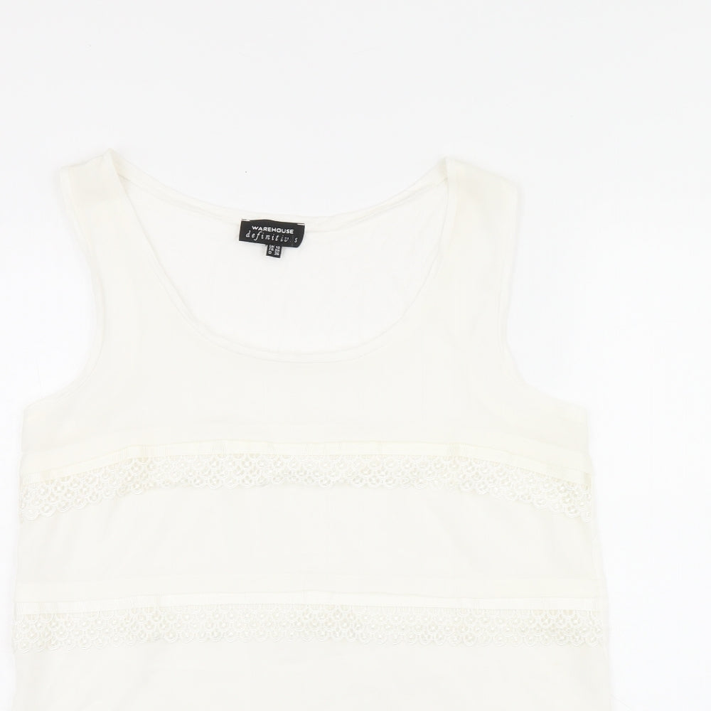 Warehouse Womens White Polyester Basic Tank Size 10 Scoop Neck