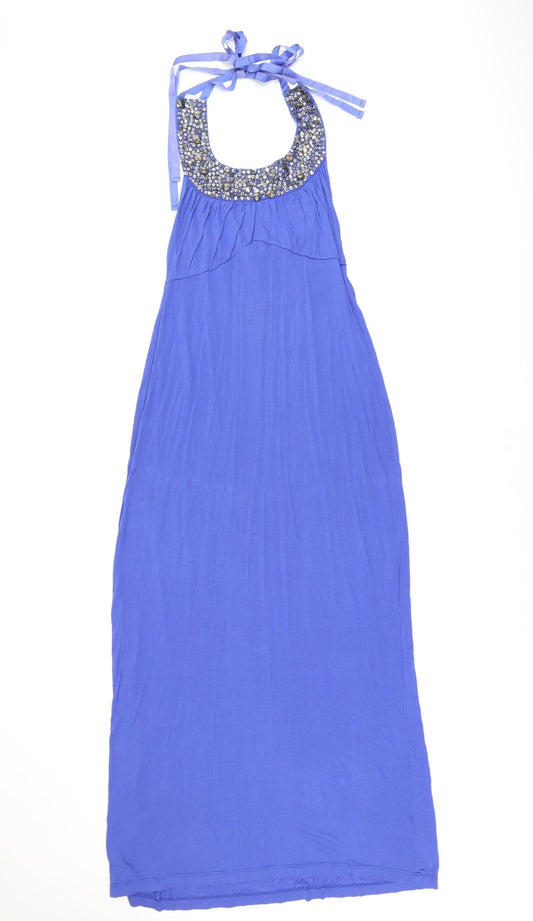 South Womens Blue Viscose Maxi Size 10 Halter Pullover