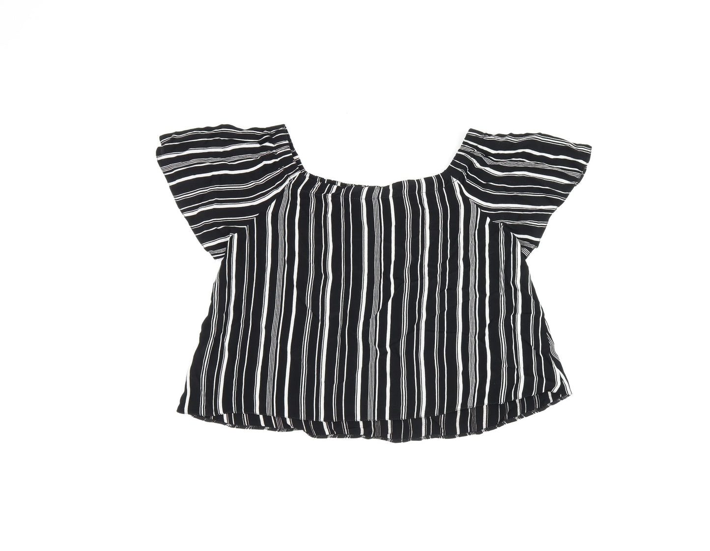 New Look Womens Black Striped Viscose Basic T-Shirt Size 8 Off the Shoulder