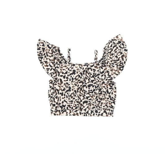 River Island Girls Beige Animal Print Polyester Pullover Blouse Size 6 Years Off the Shoulder Pullover