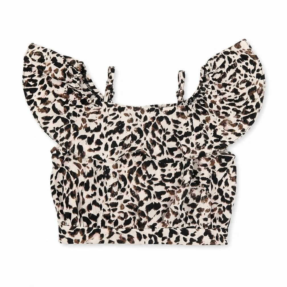 River Island Girls Beige Animal Print Polyester Pullover Blouse Size 6 Years Off the Shoulder Pullover