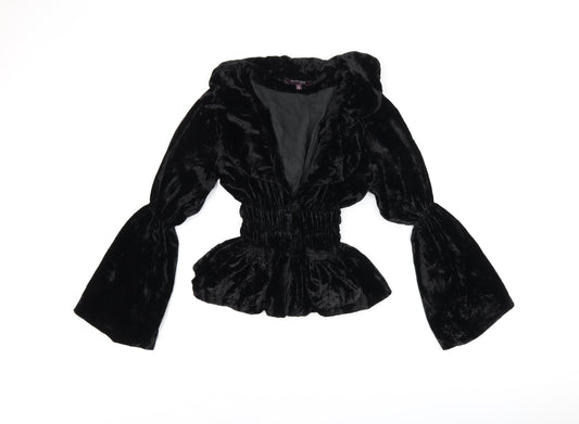 Roshanara Womens Black Polyester Basic Button-Up Size S V-Neck