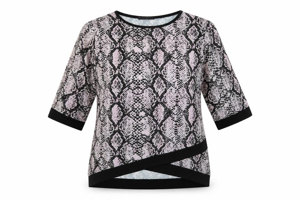 Quiz Womens Pink Animal Print Polyester Basic T-Shirt Size 12 Boat Neck