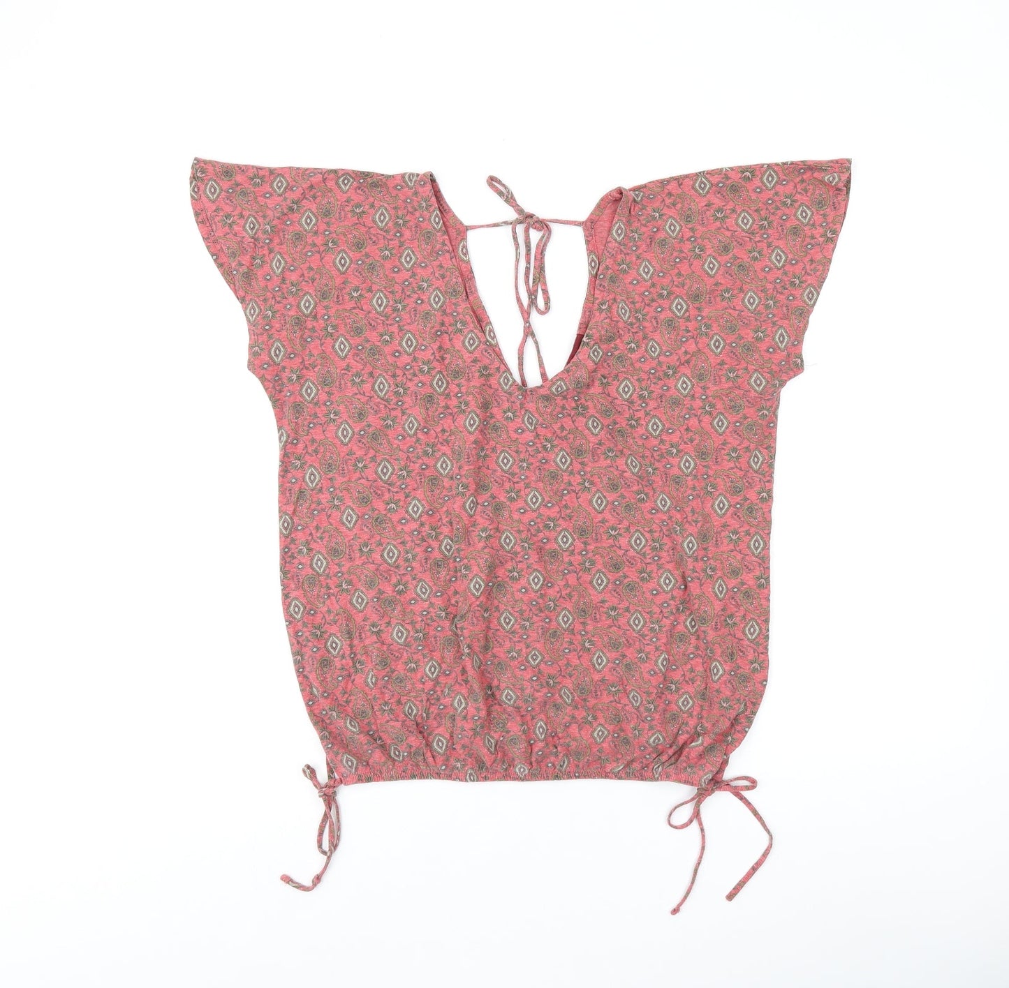 NEXT Womens Red Floral Cotton Jersey T-Shirt Size 12 V-Neck