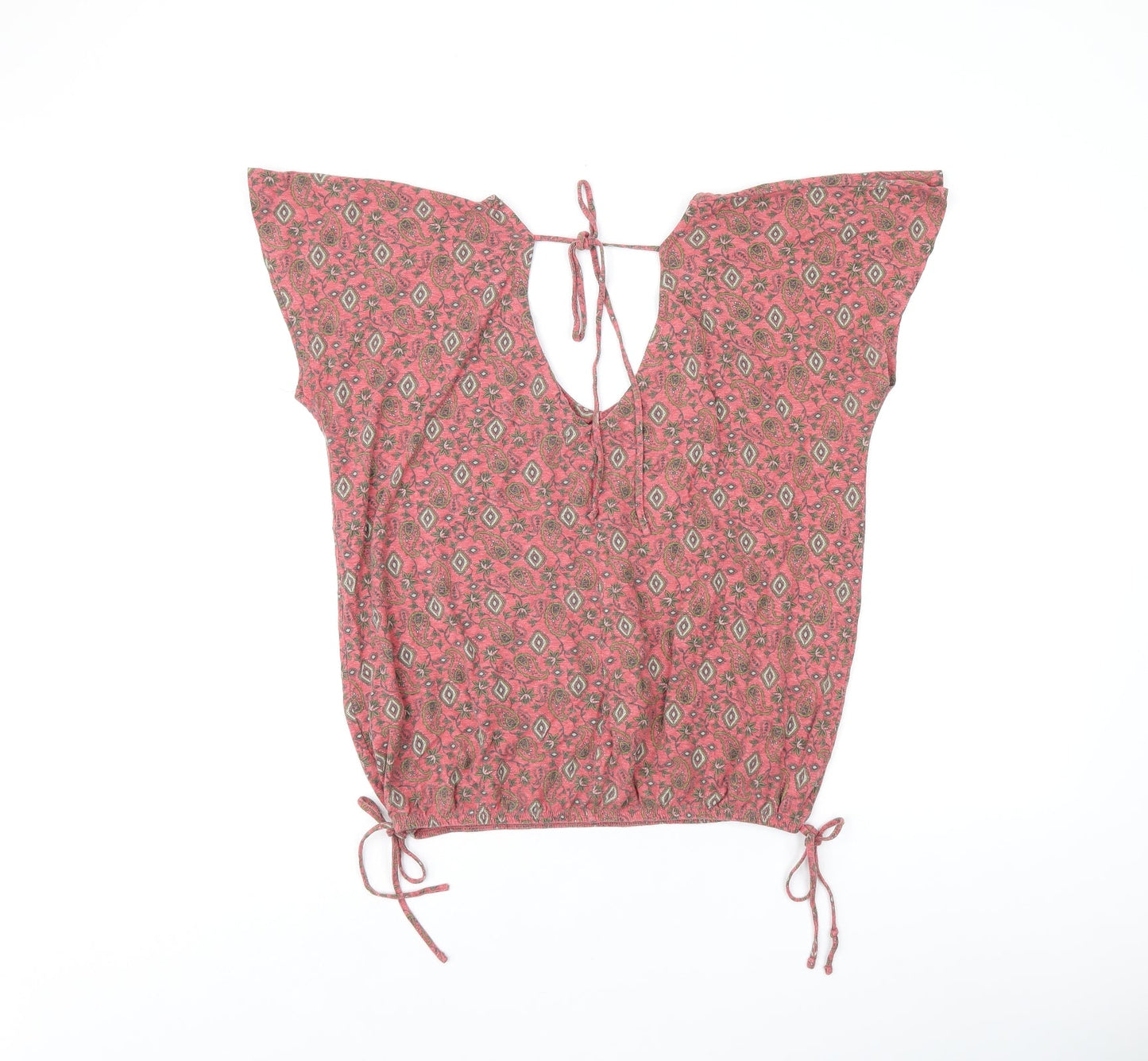 NEXT Womens Red Floral Cotton Jersey T-Shirt Size 12 V-Neck