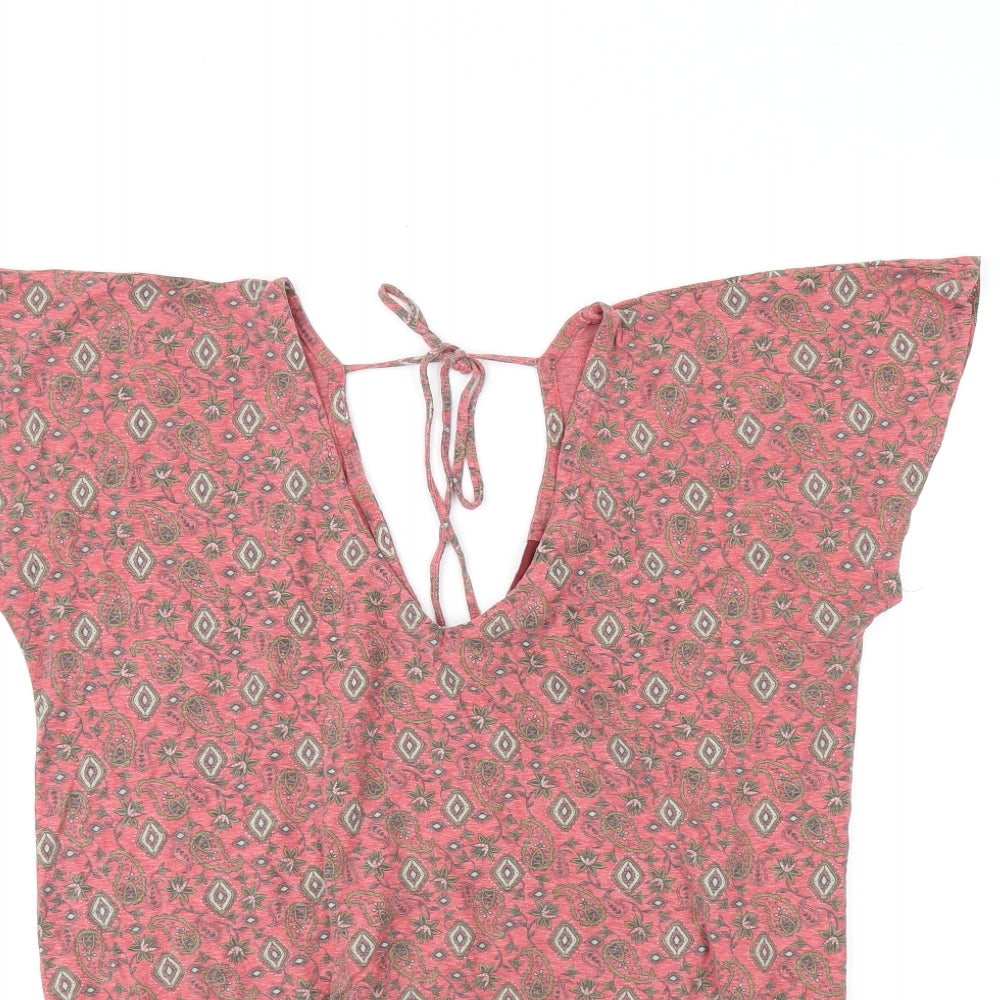 NEXT Womens Red Floral Cotton Jersey T-Shirt Size 12 V-Neck