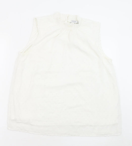RESERVED Womens White Geometric Polyester Basic Blouse Size 12 Mock Neck