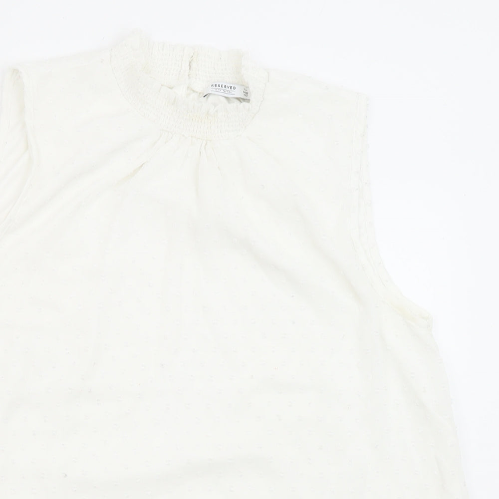 RESERVED Womens White Geometric Polyester Basic Blouse Size 12 Mock Neck