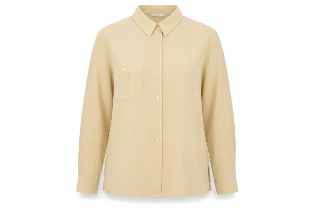 St Michael Womens Beige Polyester Basic Button-Up Size 16 Collared - Vintage, Sheer