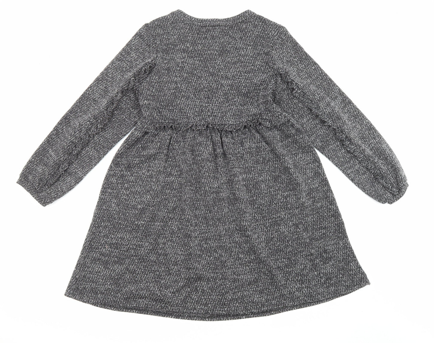 Rode Womens Grey Polyester Fit & Flare Size M Round Neck Pullover - Ruffles