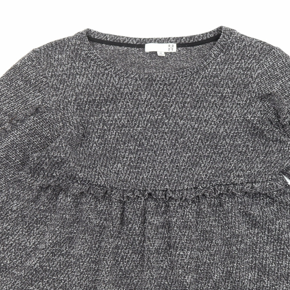 Rode Womens Grey Polyester Fit & Flare Size M Round Neck Pullover - Ruffles