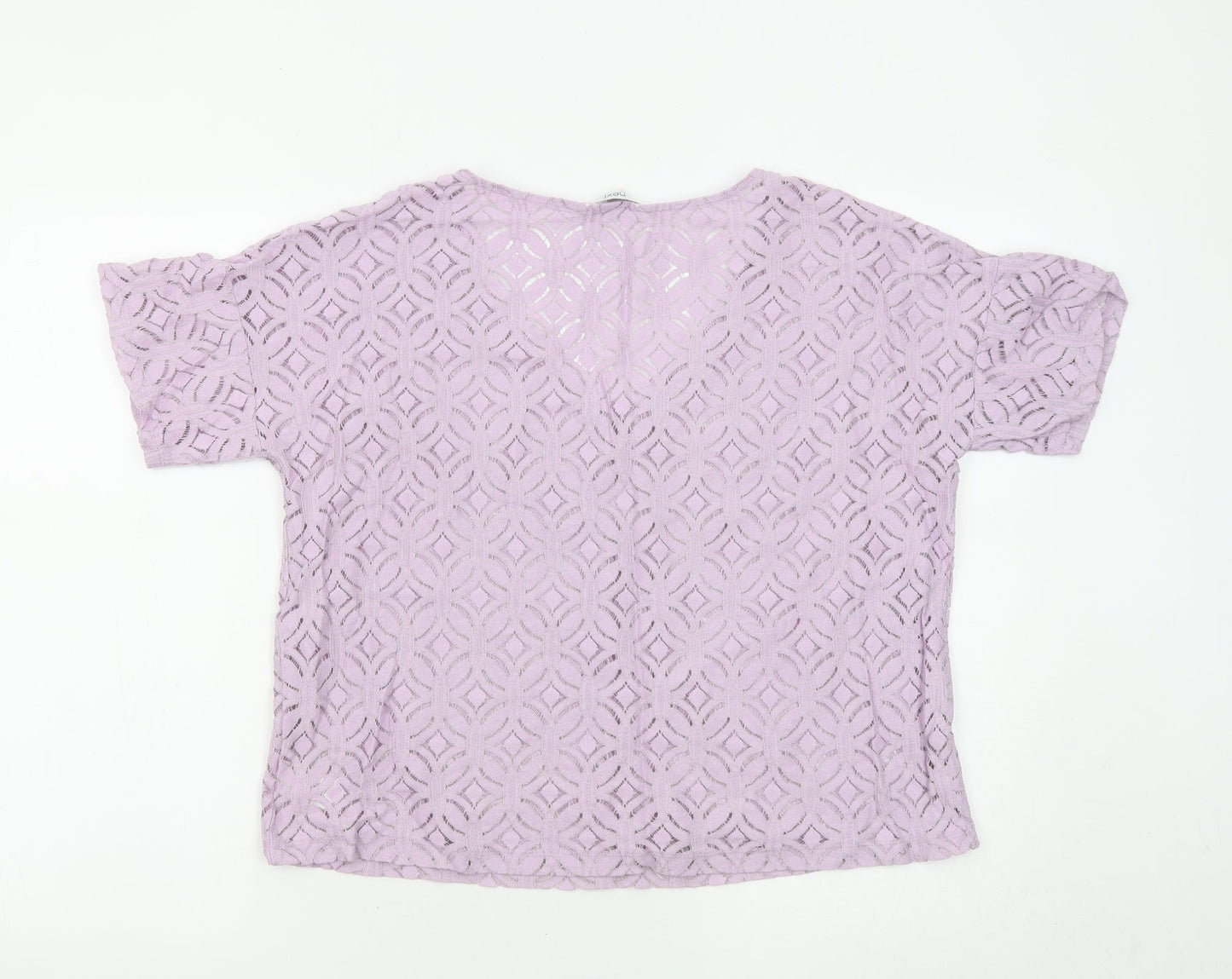 NEXT Womens Purple Geometric Cotton Basic T-Shirt Size 12 Round Neck - Overlay Top