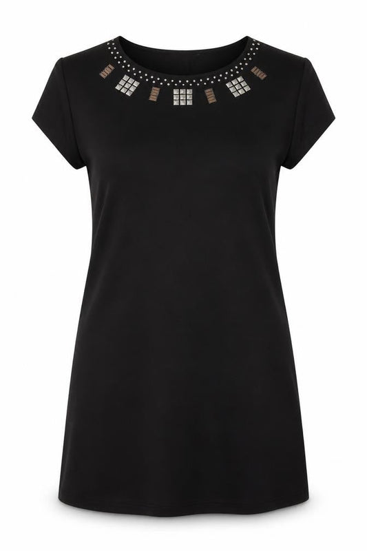 Dorothy Perkins Womens Black Polyester T-Shirt Dress Size 14 Round Neck Pullover - Studded