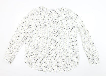 Classics Womens White Polka Dot Polyester Basic Blouse Size 14 Round Neck - Sheer