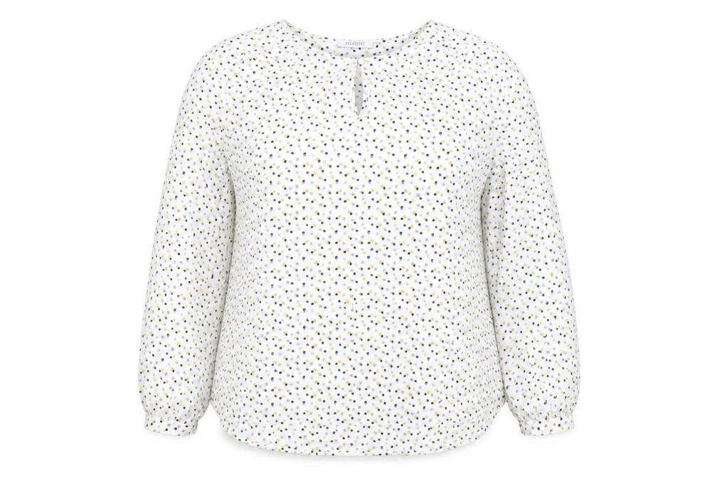 Classics Womens White Polka Dot Polyester Basic Blouse Size 14 Round Neck - Sheer