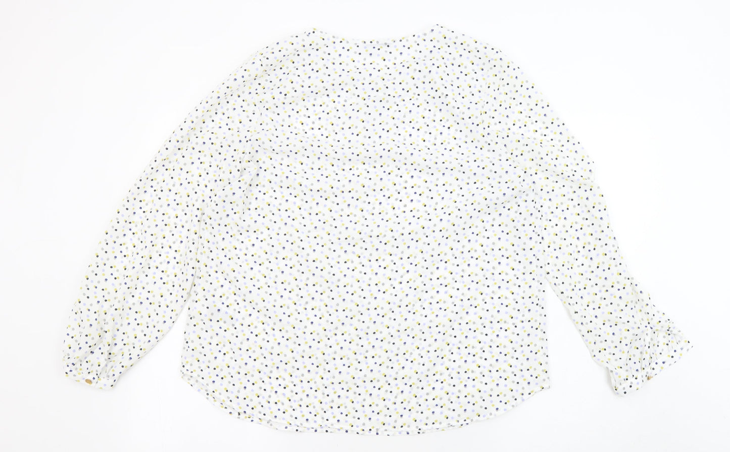 Classic Womens White Polka Dot Polyester Basic Blouse Size 14 Round Neck - Sheer