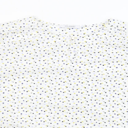 Classics Womens White Polka Dot Polyester Basic Blouse Size 14 Round Neck - Sheer