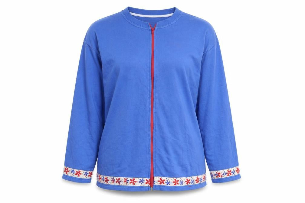 Great Plains Womens Blue Floral 100% Cotton Full Zip Sweatshirt Size L Zip