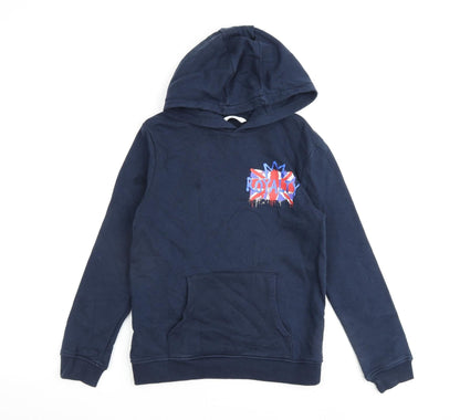 Marks & Spencer Girls Blue Cotton Pullover Hoodie Size 11-12 Years Pullover