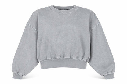 Front view of ASOS women’s grey cotton pullover sweatshirt, size UK 6, pullover