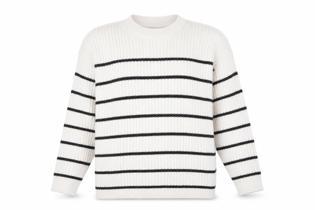 Marks & Spencer Womens Ivory Crew Neck Striped Acrylic Pullover Jumper Size L