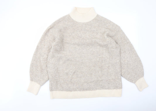 Marks and Spencer Womens Beige Mock Neck Acrylic Pullover Jumper Size L