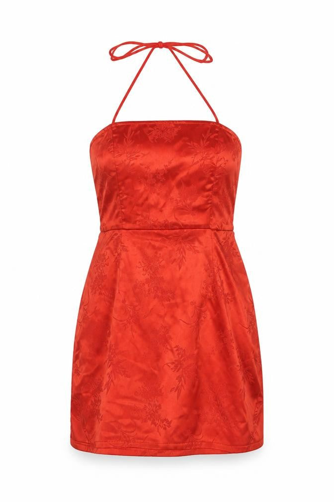 PRETTYLITTLETHING Womens Red Geometric Polyester Mini Size 10 Square Neck Zip