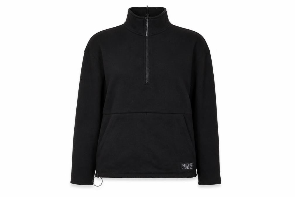 PINK Womens Black Polyester Pullover Sweatshirt Size S Zip