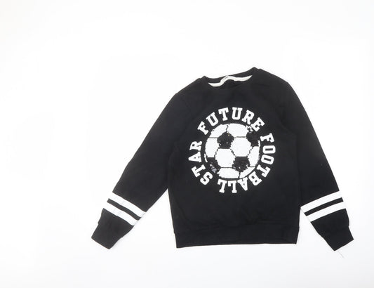 H&M Girls Black Cotton Pullover Sweatshirt Size 9-10 Years Pullover