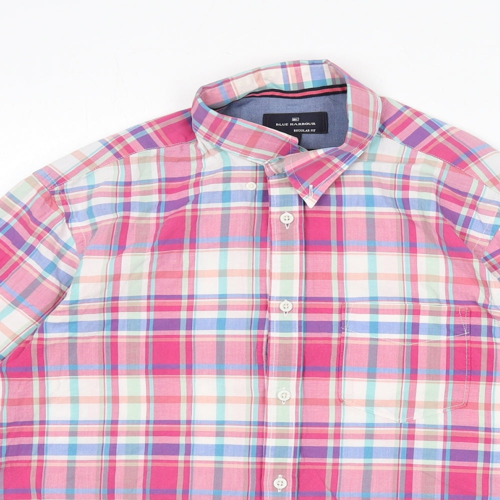 Blue Harbour Mens Multicoloured Plaid Cotton Button-Up Size S Collared Button