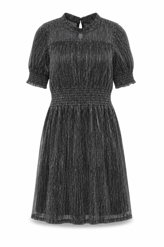 Adiva Womens Silver Polyester A-Line Size XS Round Neck Button - Sheer