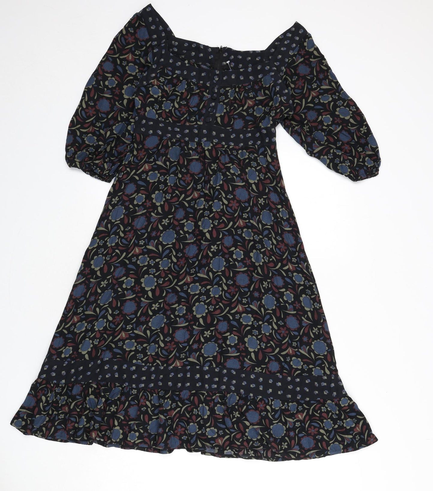 Topshop Womens Multicoloured Floral Viscose A-Line Size 8 Off the Shoulder Zip