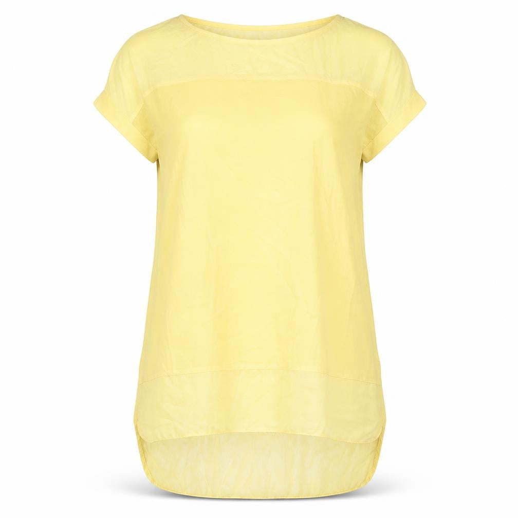 French Connection Womens Yellow Polyester Basic Blouse Size XS Round Neck - Sheer Panels