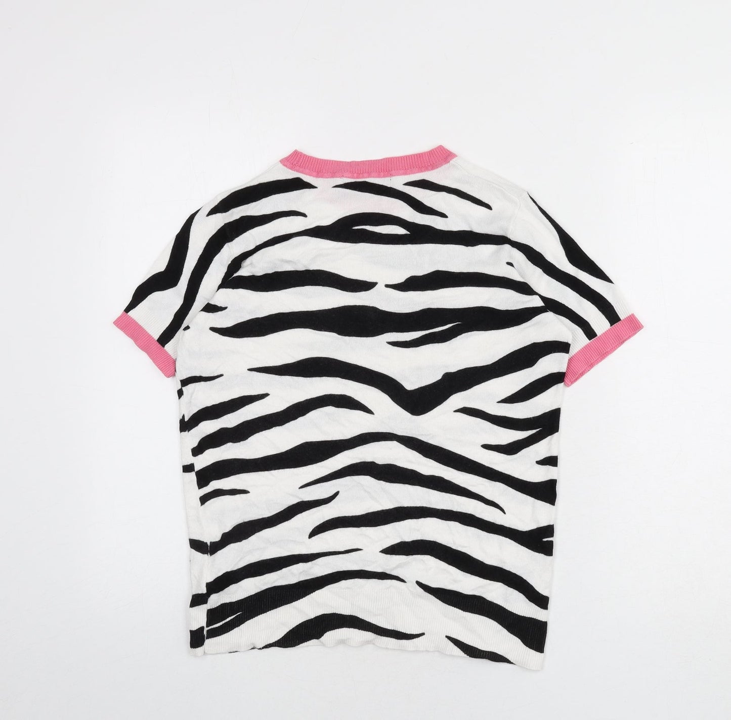 Marks and Spencer Womens White Round Neck Animal Print Viscose Pullover Jumper Size 8 - Zebra Print
