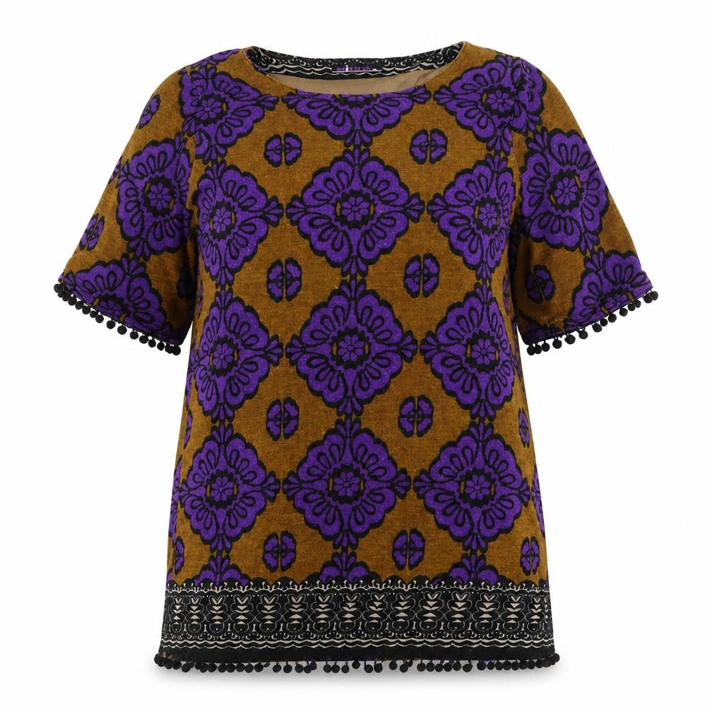 Mina Uk Womens Multicoloured Boat Neck Geometric Cotton Pullover Jumper Size M - Size M/L, Bobbles