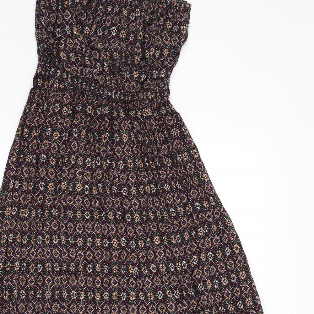 New Look Womens Multicoloured Geometric Viscose A-Line Size 6 Off the Shoulder Pullover - Bandeau Dress
