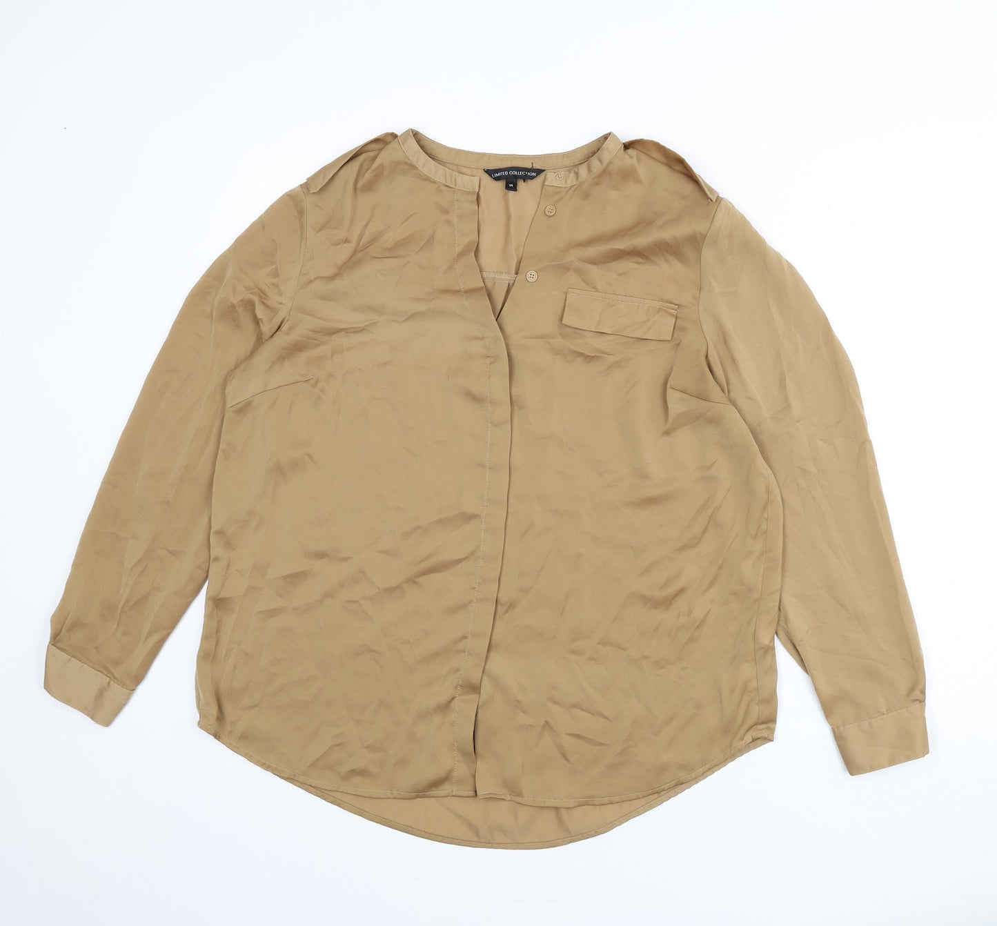 Limited Edition Womens Brown Polyester Basic Button-Up Size 14 V-Neck
