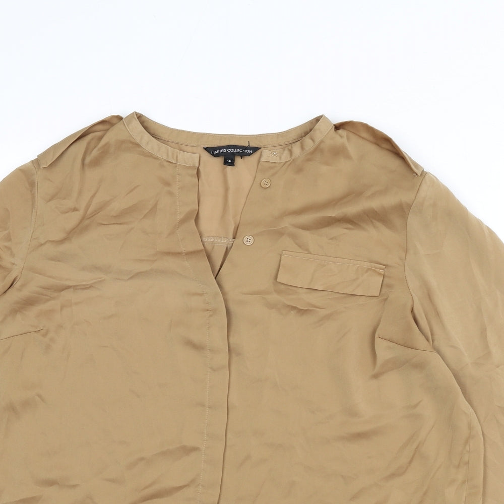 Limited Edition Womens Brown Polyester Basic Button-Up Size 14 V-Neck