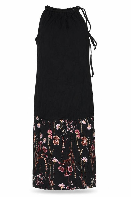 LASCANA Womens Black Floral Viscose Sheath Size 10 Round Neck Tie - Keyhole Cut Out