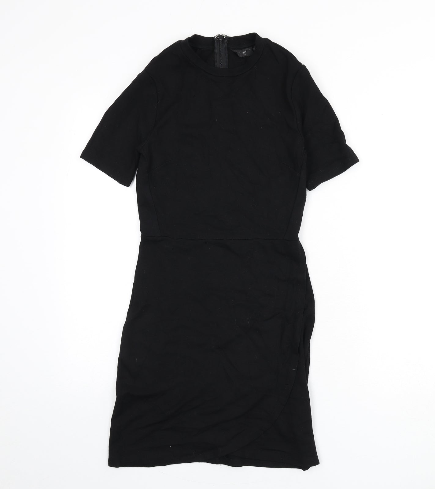 Topshop Womens Black Viscose Bodycon Size 8 Round Neck Zip