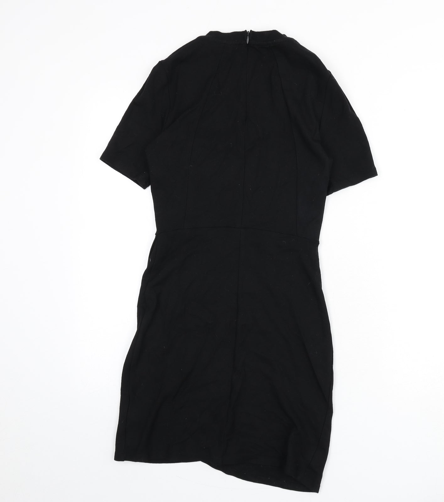 Topshop Womens Black Viscose Bodycon Size 8 Round Neck Zip