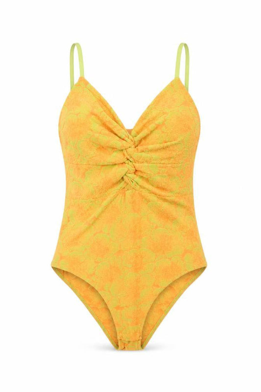 Zara Womens Orange Floral Polyester Bodysuit One-Piece Size L Snap - Knot Front