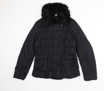 Marks & Spencer Womens Black Puffer Jacket Coat Size 12 Zip