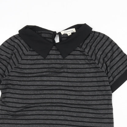 Monteau Womens Grey Striped Viscose Basic T-Shirt Size M Collared