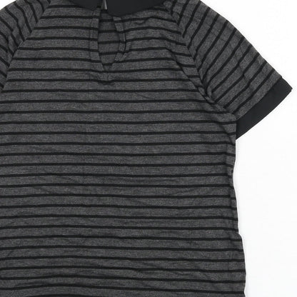 Monteau Womens Grey Striped Viscose Basic T-Shirt Size M Collared