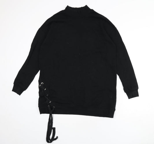 Capsule Womens Black Cotton Pullover Sweatshirt Size 12 Pullover - Mock Neck, Lace Up Detail