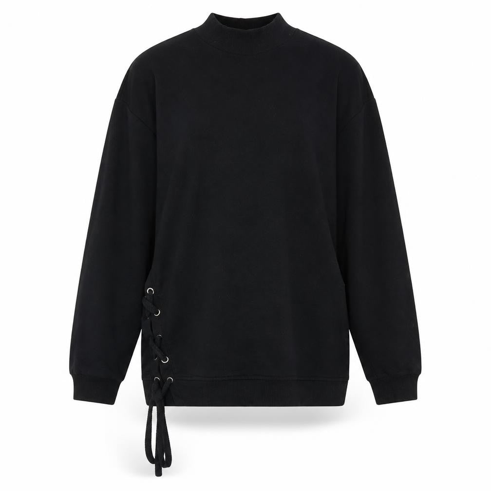 Capsule Womens Black Cotton Pullover Sweatshirt Size 12 Pullover - Mock Neck, Lace Up Detail
