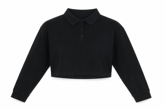Zara Womens Black 100% Cotton Cropped Polo Size S Collared